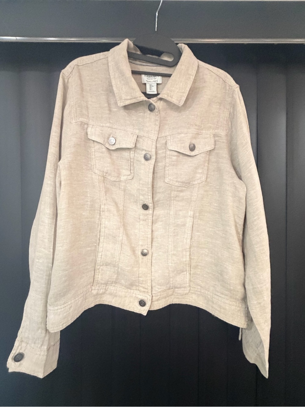 Jones & Co Jones New York - Large - 100% Linen Jean Jacket in Neutral Beige. - Picture 1 of 12